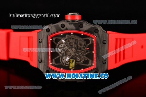 Richard Mille RM35-01 Bubba Watson Tourbillon Manual Winding Carbon Fiber Case with Skeleton Dial and White Dot Markers - Red Inner Bezel - Click Image to Close